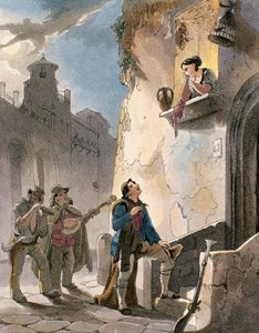 Serenade, illustratie uit Kostuums en populaire scènes van Napels door Achille Vianelli door Teodoro Guglielmo Witting
