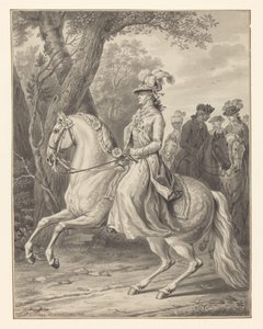 Wilhelmina van Pruisen, prinses van Oranje-Nassau, te paard door Tethart Philip Christian Haag (signed by artist)
