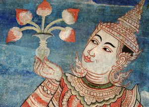 Detail van een muurschildering in de Viharn laikam bij Wat Phra Singh door Thai School