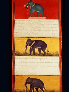 Folio uit een manuscript over olifantentraining (pen en inkt en wc op papier) door Thai School