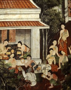 Paleisdames kopen sieraden en spiegels van moslimhandelaren, Rattanakosin-stijl