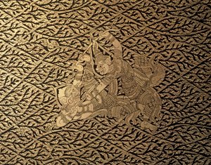 THAISE KUNST: Een episode uit de "Ramayana" met Kra Nak decoratie. Boekenkast, Bangkok St...