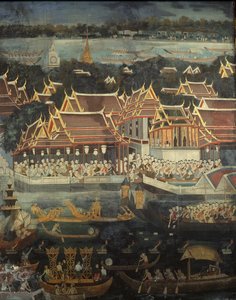 Het Loy Krathong-festival, 1864 (muurschildering) door Thai School