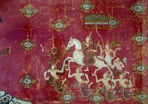 Boeddhisme: scène uit het leven van Boeddha: het Grote Vertrek (detail) door Thai Thai