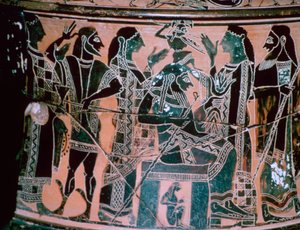 Zwartfigurige nek-amfoor die de geboorte van Athena afbeeldt, Attica, Griekenland door The Antimenes Painter