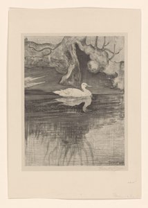 Vijver met eend door Theo van Hoytema (signed by artist)