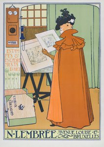 Poster die een kunstwinkel in Brussel adverteert door Théo van Rysselberghe