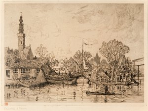 Scheepswerf in Edam (Nederland) door Théo van Rysselberghe