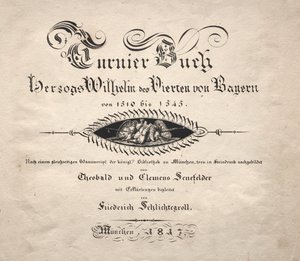 Boek over toernooien: Titelpagina door Theobald Senefelder