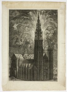 Vuurwerk rond de Kathedraal van Antwerpen, plaat 41 uit Casperius Gevartius, Pompa Introitus Honori Serenissimi Principis Ferdinandi door Theodoor van Thulden
