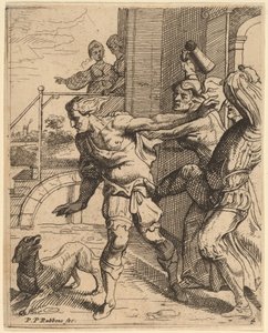 De verloren zoon verdreven uit de taverne door Theodoor van Thulden after Sir Peter Paul Rubens