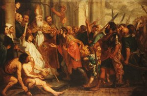 Sint Ambrosius, Bisschop van Milaan, Weigert Keizer Theodosius Toegang tot de Kathedraal van Milaan