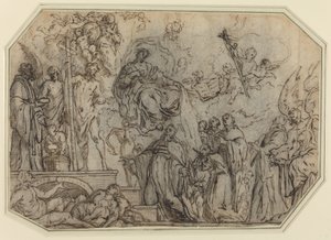De Drie-eenheid en de Maagd verschijnen aan geestelijken door Theodor Boeyermans