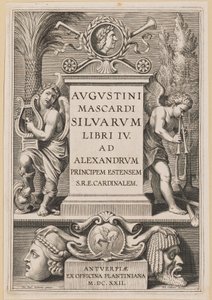 Titelpagina voor Agostino Mascardi, Silvarium Libri IV door Theodor Galle after Sir Peter Paul Rubens