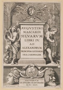 Titelpagina voor Agostino Mascardi, Silvarium Libri IV door Theodor Galle after Sir Peter Paul Rubens