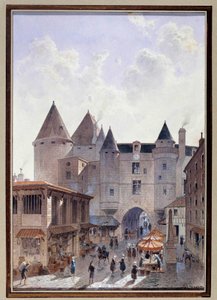 Uitzicht op de Grand Chatelet vanaf Rue Saint Denis in Parijs Aquarel door Theodor Joseph door Theodor Josef Hubert Hoffbauer