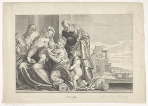 Mystieke huwelijk van de heilige Catharina door Theodor Matham
