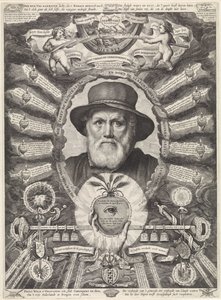 Portret van Dirck Volckertsz. Coornhert in allegorische omlijsting