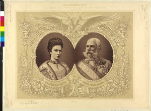Keizer van Oostenrijk met familie Herdenkingspapier van de 40-jarige huwelijksceremonie van Hare Majesteit 24 april 1854 1894 door Theodor Mayerhofer