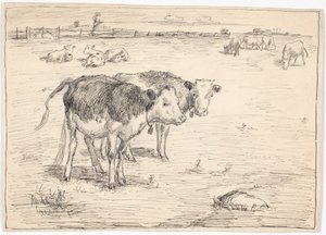 Een paar kalveren op "Fladen", Saltholm door Theodor Philipsen