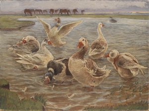Ganzen op het eiland Saltholm door Theodor Philipsen