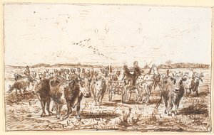 Vee en melkkoets op een veld door Theodor Philipsen