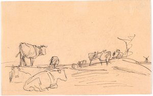 Landschap met liggende en staande koeien door Theodor Philipsen