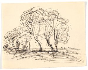 Landschapsschets met grote bomen door Theodor Philipsen