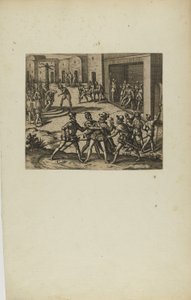 (Jacobus Almagrus a Ferdinando Pizarro Invincula Coniicitur in Carcere....) (uit boek, Americae, deel zes)