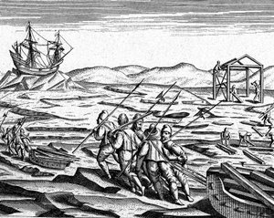 Bouw van een huis voor de winter aan de Noordpool, c.1600 door Theodor de Bry