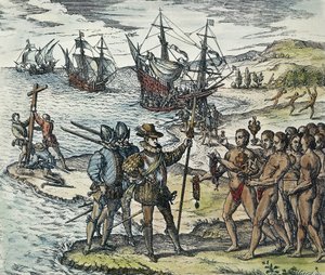 Columbus landt in de Indiën. 1594