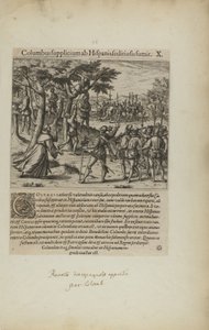 Columbus Supplicium ab Hispanis Seditiosis Sumit. X. (uit boek, Americae, deel vier)