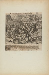 Crudelitas Petride Calyce Erga Indos. III. (uit boek, Americae, deel vier) door Theodor de Bry