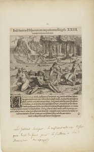 Indisaeuitiae Hispanorum Impatientes Sibi Psis/Manus Violentas Inserunt. XXIII. (uit boek, Americae, deel vier)