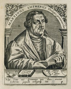 LUTHER, Martin (1483-1546). Duitse religieuze hervormer. Gravure. SPANJE. MADRID (AUTONOME GEMEENSCHAP). Madrid. Nationale Bibliotheek door Theodor de Bry