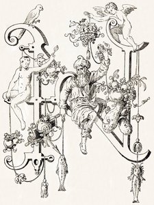 N - De wijze Natham - Alfabet door T. de Bry (nieuw artistiek alfabet) door Theodor de Bry