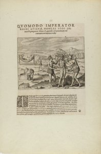 Quomodo Imperator/Regni Guianae, Nobiles Suos Or-/Nare.... (uit boek, Americae, delen zeven en acht)
