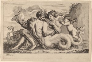 Sirene en Triton door Theodor van Kessel after Sir Peter Paul Rubens