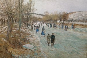 Schaatsers op de Thaya bij Lundenburg door Theodor von Hormann