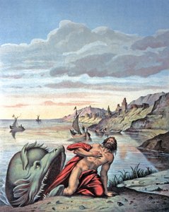 Jonas komt uit de buik van de walvis, midden 19e eeuw (illustratie) door Theodore (after) Amst