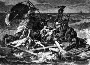 Het Vlot van de Medusa naar het schilderij van Gericault (gravure)