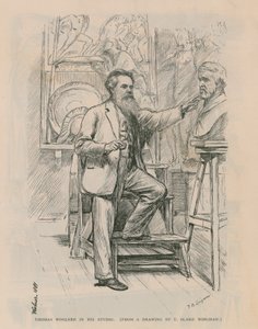 Beeldhouwer Thomas Woolner aan het werk in zijn studio door Theodore Blake Wirgman