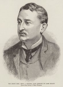 De zeer eerbiedwaardige Cecil J Rhodes, voormalig premier van Kaapkolonie door Theodore Blake Wirgman