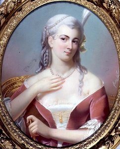 Portret van een Dame met een Rode Fluwelen Decollete Jurk