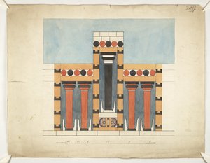 Herinterpretatie van het centrale drieledige heiligdom in de centrale hof van het paleis van Minos in Knossos (Evans Architectonische Plannen WW/15)