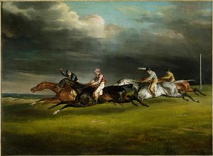 Paardenrace (De Derby van 1821 in Epsom) door Theodore Gericault