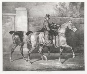 Twee paarden die door een jockey worden uitgelaten (A Groom Exercising Two Horses)