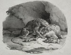 Paard verslonden door een leeuw door Theodore Gericault