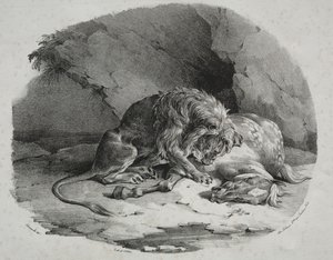 Paard verslonden door een leeuw, 1823 door Theodore Gericault
