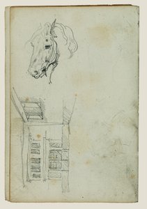 Paardenhoofd, zicht op een binnenplaats door Theodore Gericault